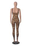 Leopard Print Sleeveless Square Neck Low Back Jumpsuit for Women