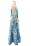 Fashion Printed Halter Neck A-line Maxi Dress