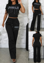 Spring Summer Women’s Fashion Elegant Round Neck Short Top Pants Casual Set