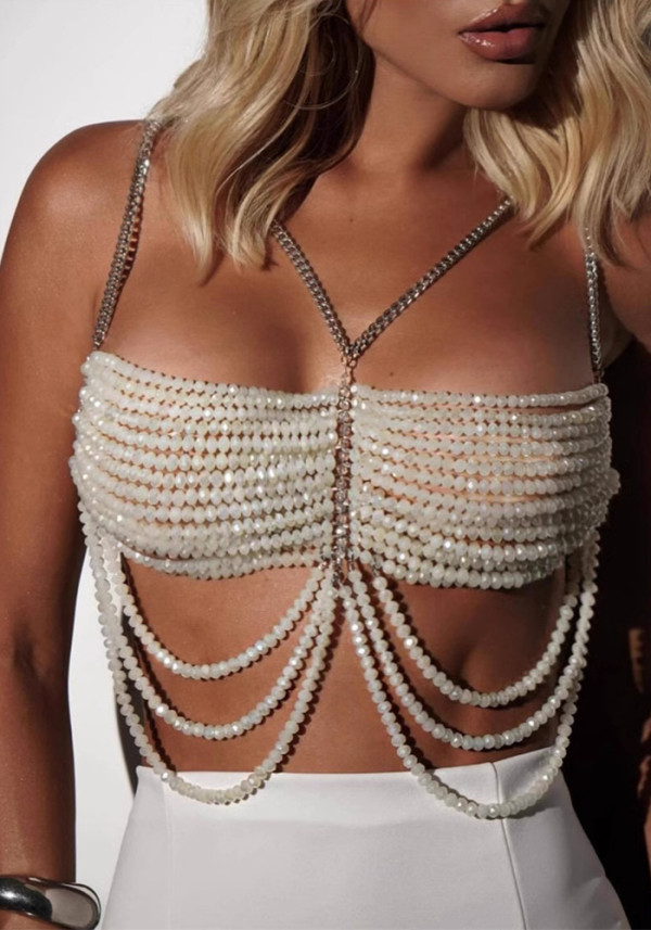 Women’s Fashion Body Chain Beaded Bra Halter Vest