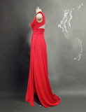 Women’s Chic Eveningwear Off Shoulder Solid Color Slit Maxi Dress