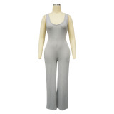 Women’s Fashion Ribbed High-Stretch Cape Top Sleeveless Jumpsuit Set
