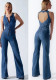 Women’s Retro Streetwear Slim-Fit Sleeveless Hollow Denim Jumpsuit