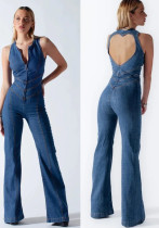 Women’s Retro Streetwear Slim-Fit Sleeveless Hollow Denim Jumpsuit Women’s Retro Streetwear Slim-Fit Sleeveless Hollow Denim Jumpsuit