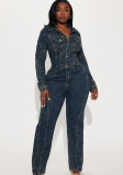Women’s Casual Long-Sleeve Denim Jumpsuit