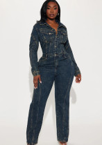 Women’s Casual Long-Sleeve Denim Jumpsuit Women’s Casual Long-Sleeve Denim Jumpsuit