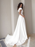 Women’s Chic Eveningwear Off Shoulder Solid Color Slit Maxi Dress