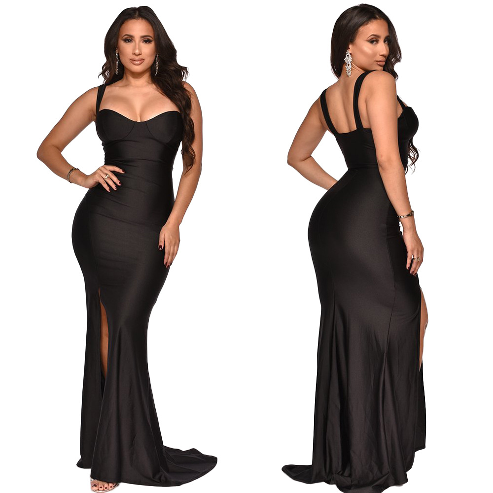 Women’s Spring Summer Fashion Strap Slit Slim Maxi Dress