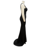 Women’s Spring Summer Fashion Strap Slit Slim Maxi Dress