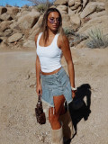 Women’s Summer Irregular Pleated A-Line Denim Mini Skirt