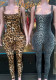 Leopard Print Sleeveless Square Neck Low Back Jumpsuit for Women