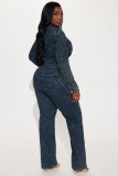 Women’s Casual Long-Sleeve Denim Jumpsuit