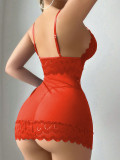 Erotic Lingerie Sexy Strap See Through Lace Patchwork V-neck Slit Night Dress
