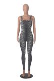 Leopard Print Sleeveless Square Neck Low Back Jumpsuit for Women