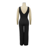 Women’s Fashion Ribbed High-Stretch Cape Top Sleeveless Jumpsuit Set