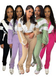 Women’s Casual Sportswear Color Block Slim Waist Two-Piece Jogger Set