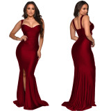 Women’s Spring Summer Fashion Strap Slit Slim Maxi Dress
