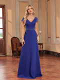 Women blue beaded long fishtail bridesmaid formal party evening dress