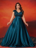 Plus Size Women sequined v-neck Formal Party elegant evening dress