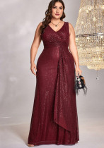 Plus Size Women long sleeve v-neck fishtail formal party evening dress