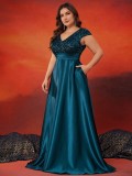 Plus Size Women sequined v-neck Formal Party elegant evening dress