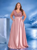Plus Size Women sequined v-neck Formal Party elegant evening dress