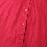 Women Turndown Collar long sleeve solid shirt Top and Casual shorts two-piece set