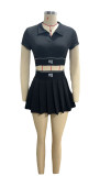 Women Casual Crop Polo T-shirt And Skirt Two-piece Set