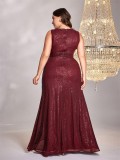 Plus Size Women long sleeve v-neck fishtail formal party evening dress