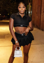 Women Casual Crop Polo T-shirt And Skirt Two-piece Set