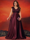 Plus Size Women sequined v-neck Formal Party elegant evening dress