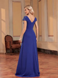 Women blue beaded long fishtail bridesmaid formal party evening dress