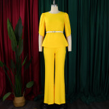 Women Elegant Solid Top and Wide Leg Pants Two-Piece Set