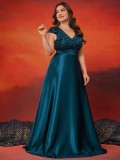 Plus Size Women sequined v-neck Formal Party elegant evening dress