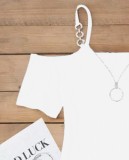 Women Fall and Winter V-neck Short Sleeve Solid Metal Slit Dress