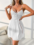 Erotic Lingerie Sexy Strap Lace Patchwork Slit Night Dress