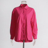 Women Turndown Collar long sleeve solid shirt Top and Casual shorts two-piece set