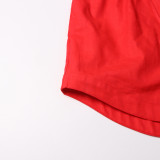 Women Turndown Collar long sleeve solid shirt Top and Casual shorts two-piece set