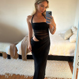 Women summer backless halter neck mesh see-through dress