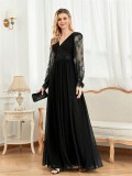Women long sleeve v-neck ruffle sleeve bridesmaid dress fishtail formal party evening dress