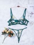 Women Lace Embroidery Mesh See-Through Bikini Sexy Underwear Two-piece Set