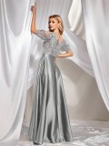 Women sequined short sleeve Formal Party sexy Strapless fishtail dress Maxi evening dress
