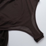 Women summer backless halter neck mesh see-through dress