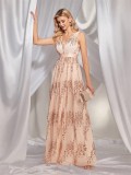 Women V-neck sequin patchwork dinner evening dress