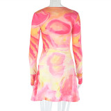 Women Printed Turtleneck Top and Skirt Two-piece Set