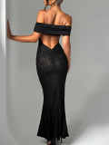 Women sexy floral lace Backless dress
