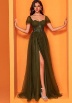 Women Chiffon green slit fishtail bridesmaid Formal Party Evening Dress Women Chiffon green slit fishtail bridesmaid Formal Party Evening Dress