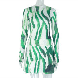 Women Printed Turtleneck Top and Skirt Two-piece Set