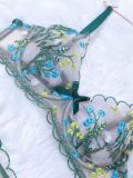 Women Lace Embroidery Mesh See-Through Bikini Sexy Underwear Two-piece Set
