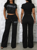 Spring Summer Women’s Fashion Elegant Round Neck Short Top Pants Casual Set